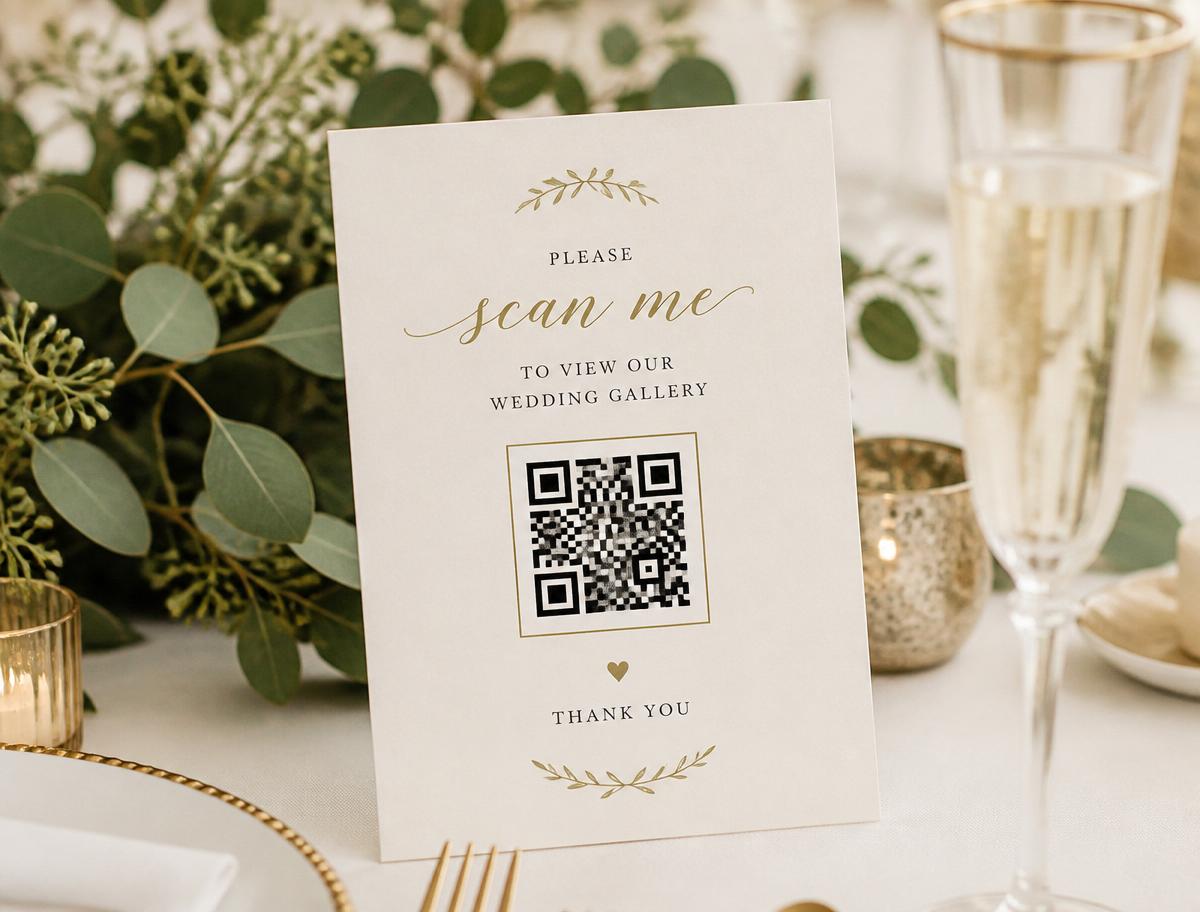 QR code sign on wedding reception table